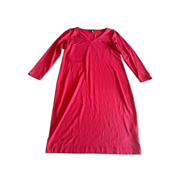 Eileen fisher red vneck jersey stretch knit 3/4 sleeve tunic dress size xs(0-2) - Picture 3 of 8